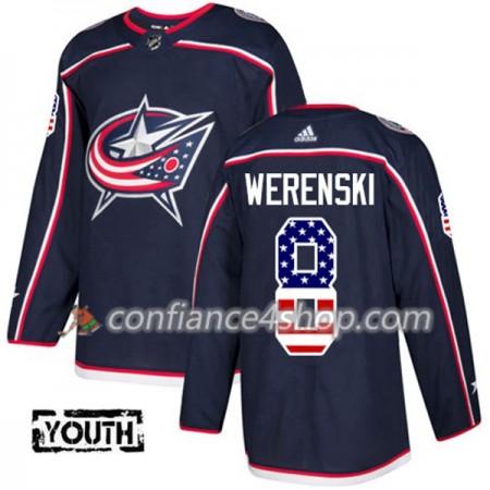 Adidas Maillot de Hockey Blue Jackets Zach Werenski 8 2017-2018 Bleu Marine USA Flag Fashion Authentic - Enfant